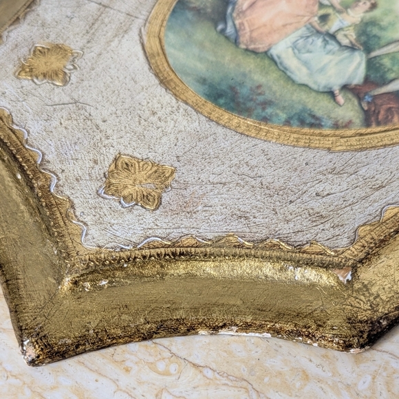 Vintage Italian Gold Gilt Pair Florentine Wooden Frames Garden Scene Wall Plaque - Picture 5 of 11